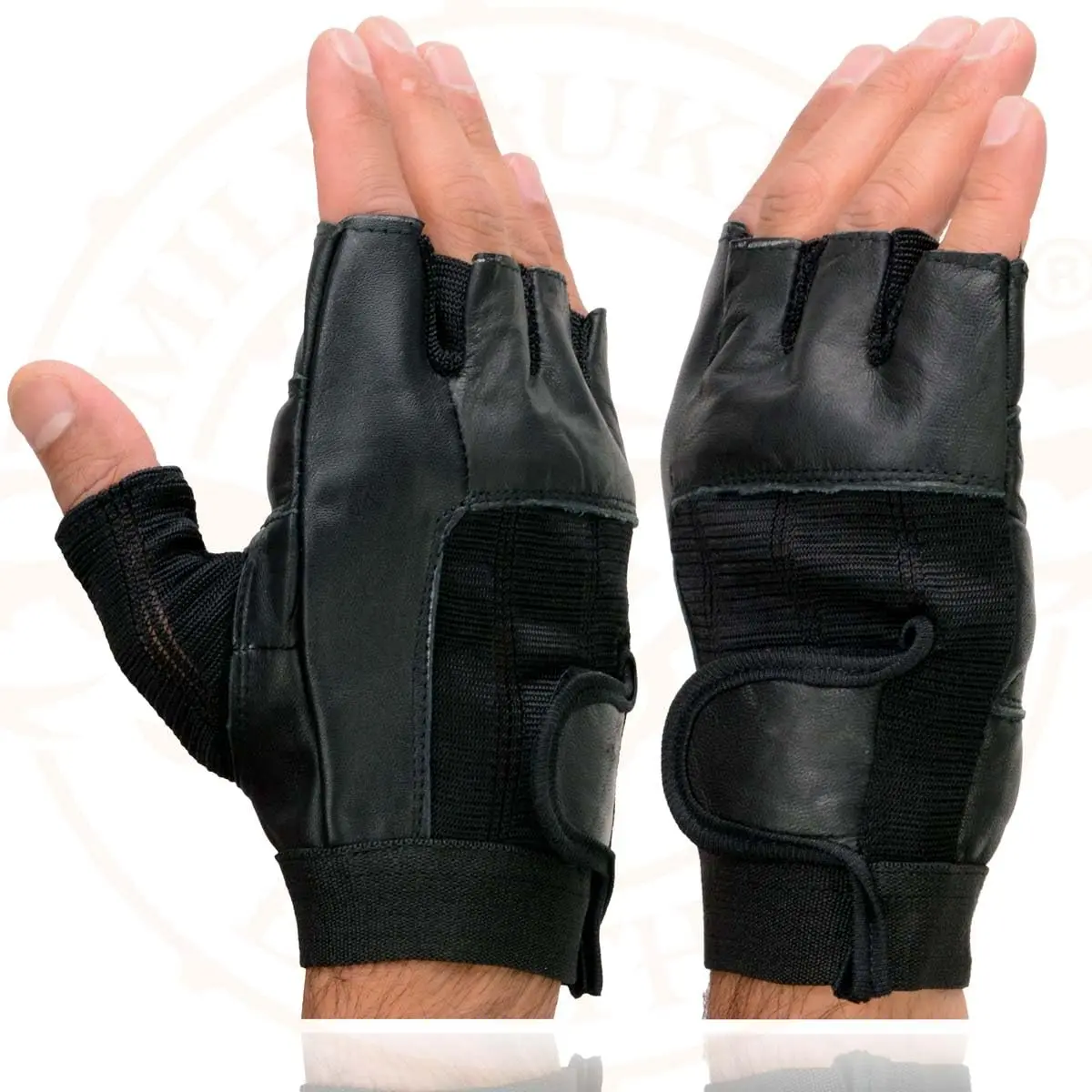 Milwaukee Leather SH217 Men's Black Leather Gel Padded Palm Fingerless Motorcycle Hand Gloves W/Breathable Mesh Material - X-Large - view 5
