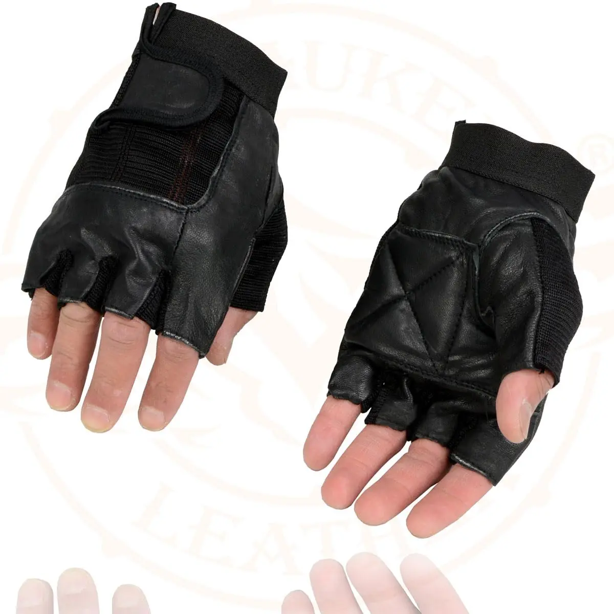 Milwaukee Leather SH217 Men's Black Leather Gel Padded Palm Fingerless Motorcycle Hand Gloves W/Breathable Mesh Material - X-Large - view 2
