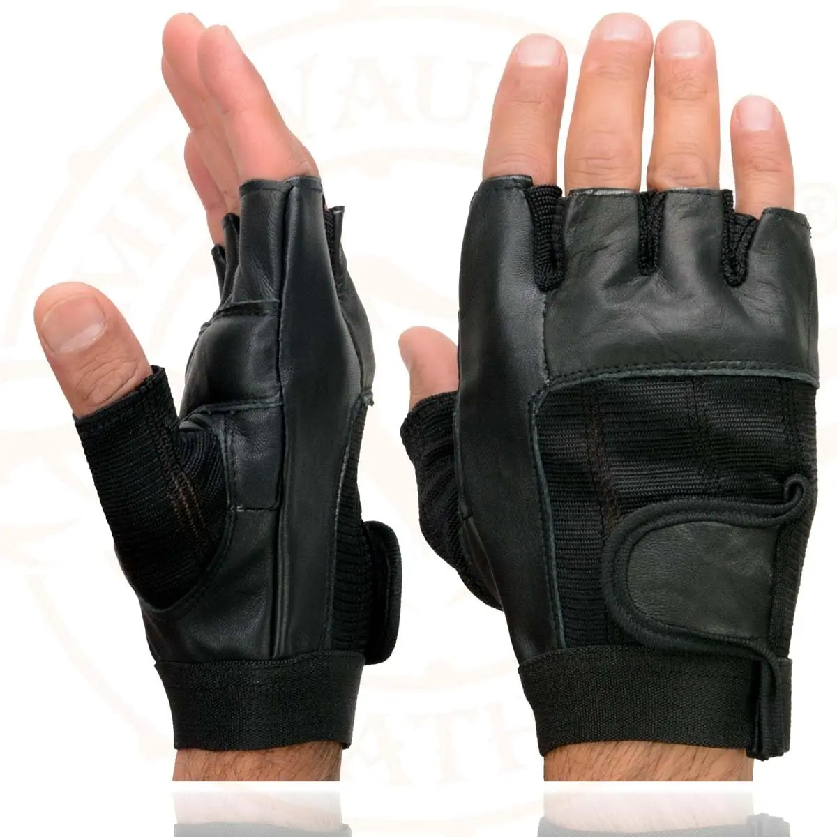 Milwaukee Leather SH217 Men's Black Leather Gel Padded Palm Fingerless Motorcycle Hand Gloves W/Breathable Mesh Material - X-Large - view 4