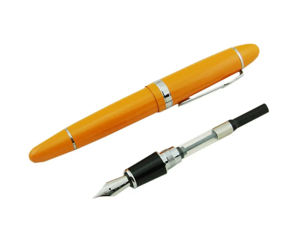 Lanxivi Jinhao 159 Fountain Pen Medium Nib Orange Color Silver Trim Big Heavy with Converter (14.8cm / 5.8in, 50g / 1.76oz) - view 5