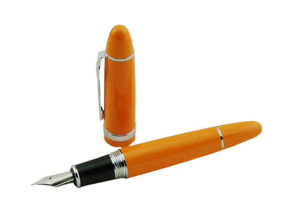 Lanxivi Jinhao 159 Fountain Pen Medium Nib Orange Color Silver Trim Big Heavy with Converter (14.8cm / 5.8in, 50g / 1.76oz) - view 2