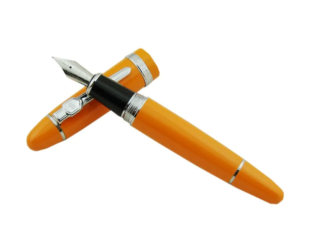 Lanxivi Jinhao 159 Fountain Pen Medium Nib Orange Color Silver Trim Big Heavy with Converter (14.8cm / 5.8in, 50g / 1.76oz) - view 4