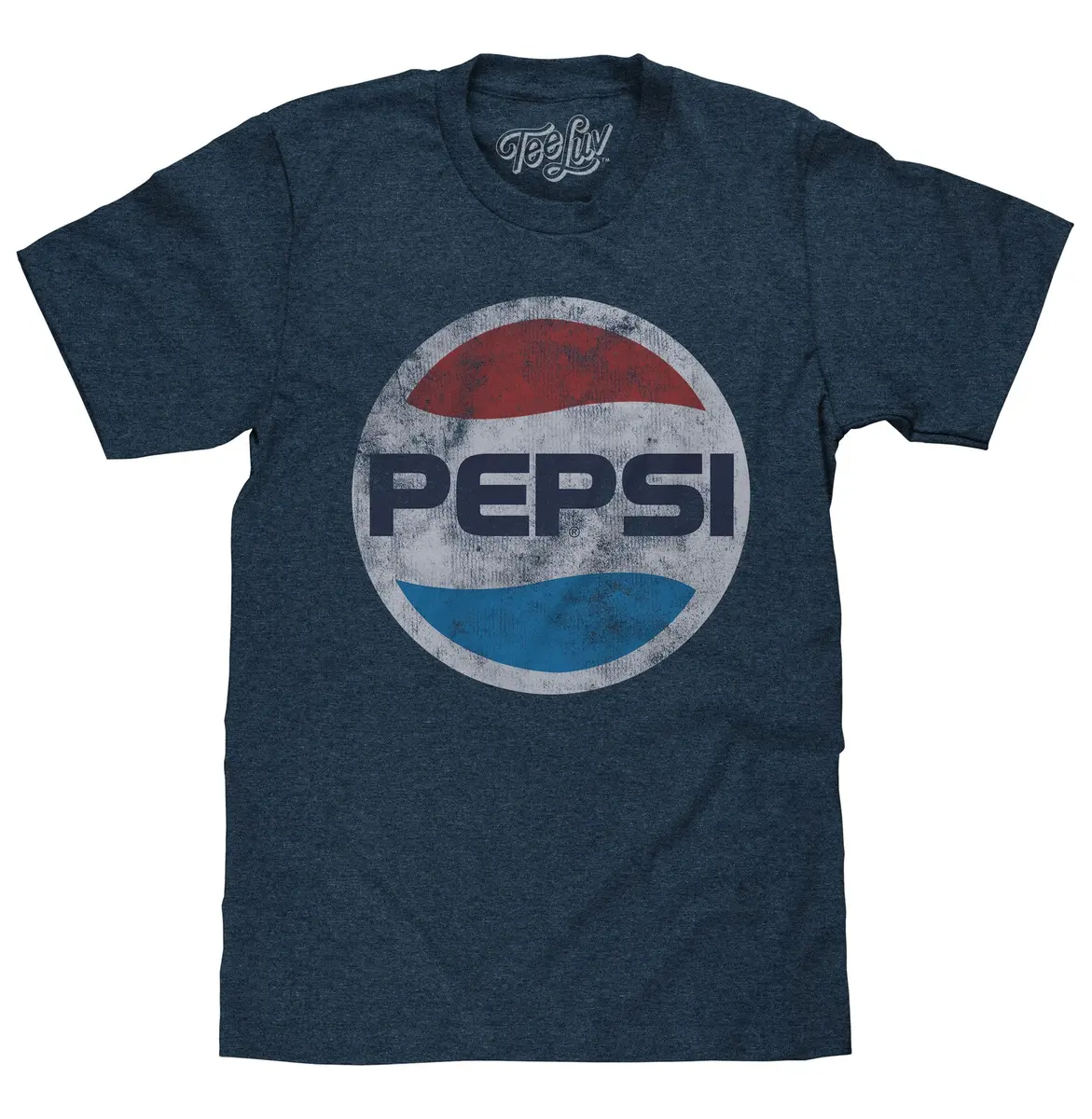 Tee Luv Pepsi Classic Logo Licensed T-shirt-small Navy Heather | Retro 70s Style, Cotton-Polyester Blend, Comfortable Fit - main product image