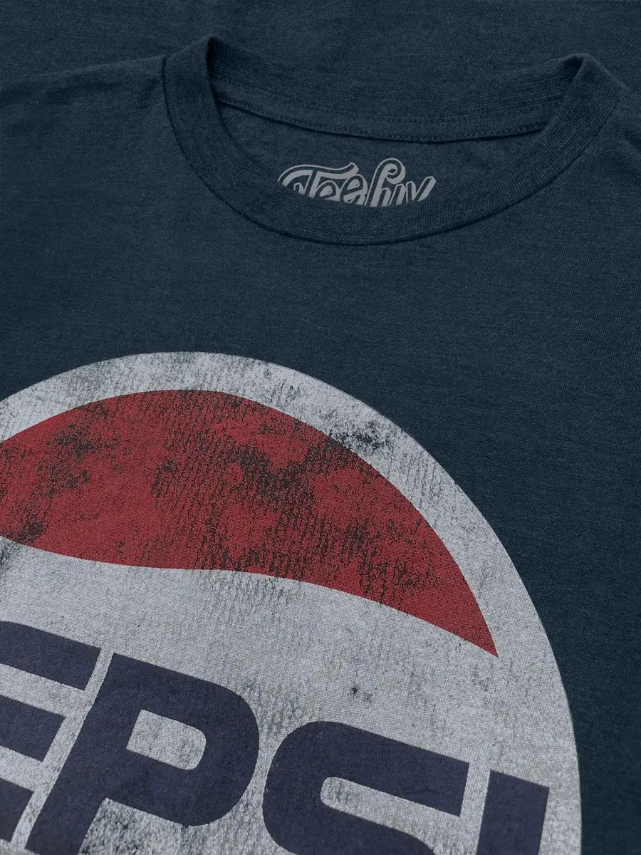 Tee Luv Men's Pepsi T-Shirt - Faded Pepsi Cola Classic 70s Logo Shirt, Navy Heather, XL | Retro Pepsi Logo Tee for Men - view 2