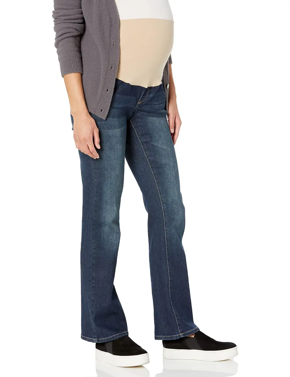Three Seasons Maternity Women's Bootcut Denim with Neutral Belly Band | Dark Wash, Medium (70-120c) - main product image