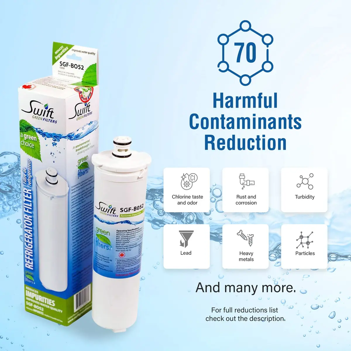 Swift Green Filters SGF-BO52 Refrigerator Water Filter 6 Pack | 2000-Gallon Coconut Carbon Filtration - view 2
