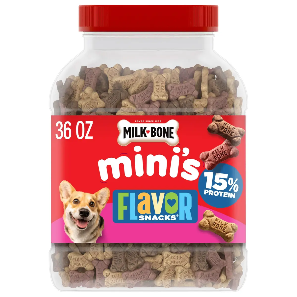 Milk-Bone Flavor Snacks Mini’s Dog Treats 36 Oz. | Wholesome, 3 Flavors, 15% Protein, Baked in USA - main product image