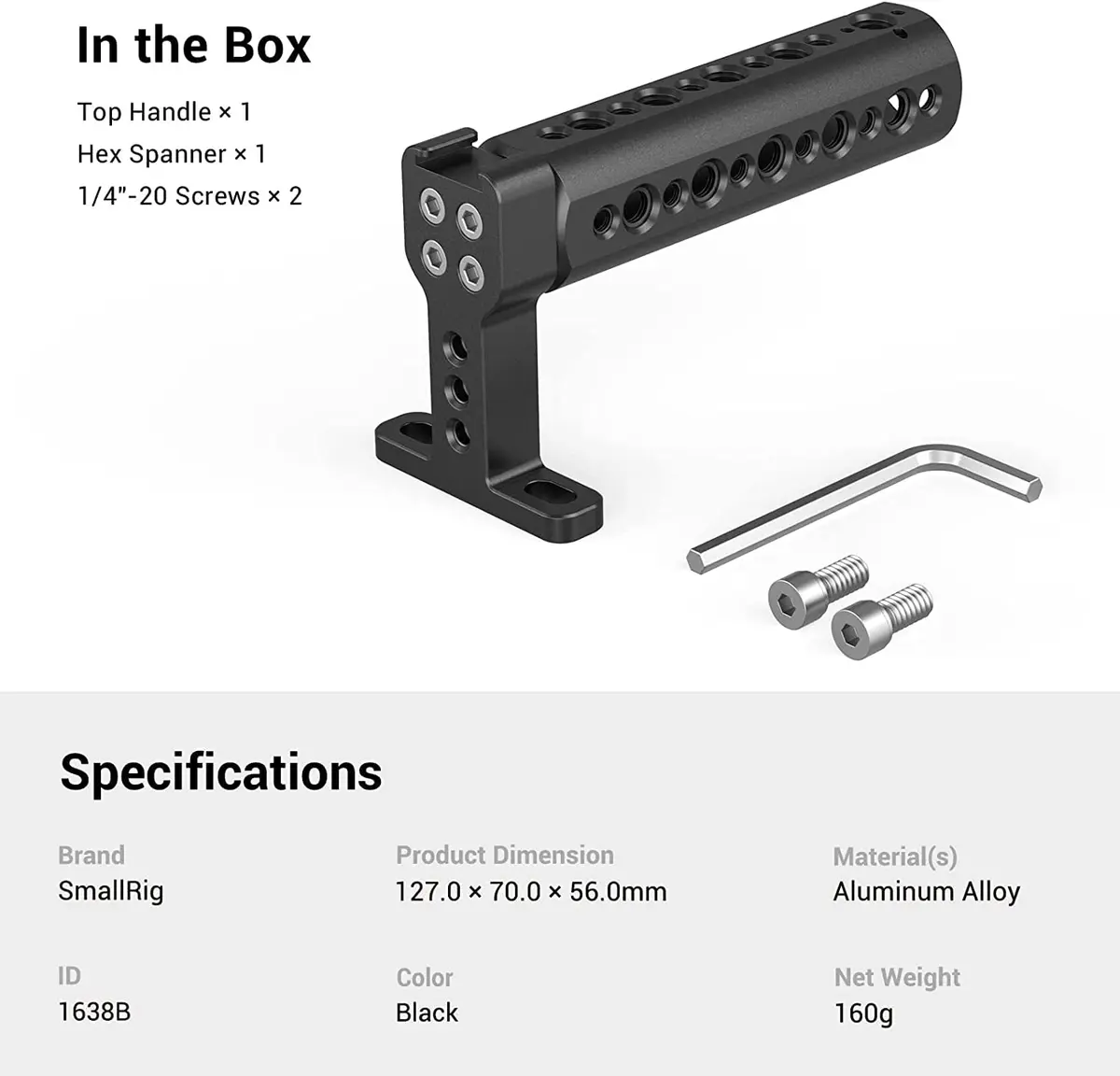 SmallRig Camera Top Handle Grip 1638 | DSLR Cage Handle with Cold Shoe Mount for Camera Rig - view 7