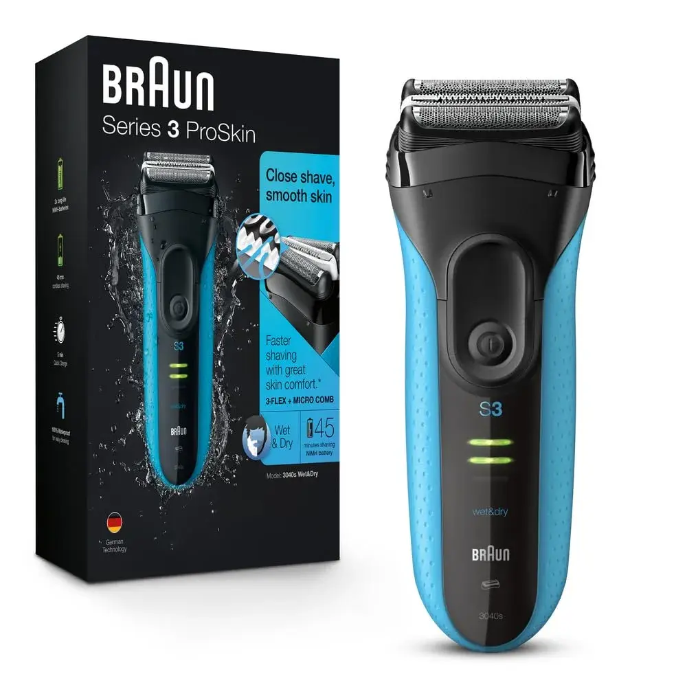 Braun Series 3 Electric Shaver 3040s Blue/Black 4 Piece Set | Precision Trimmer for a Close Shave - main product image