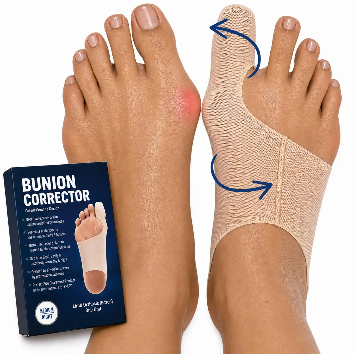 Bunion Bootie Big Toe Corrector Sleeve for Women & Men | Ultra-Thin, Breathable, Non-Surgical Support - main product image
