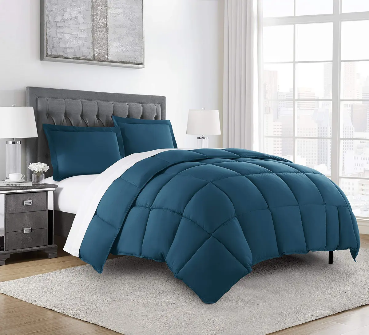 Chezmoi Collection Queen Comforter Set Teal | All Season Microfiber Bedding with Corner Tabs - main product image