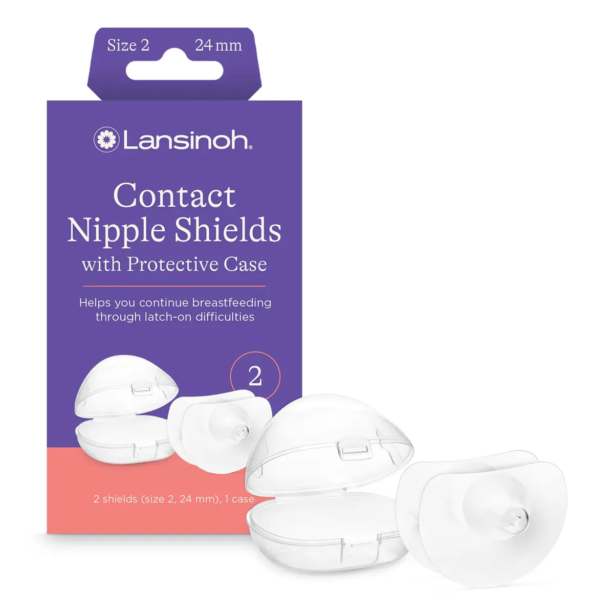Lansinoh Contact Nipple Shields for Nursing Mothers, 24mm | Helps with Latch-On Challenges - main product image