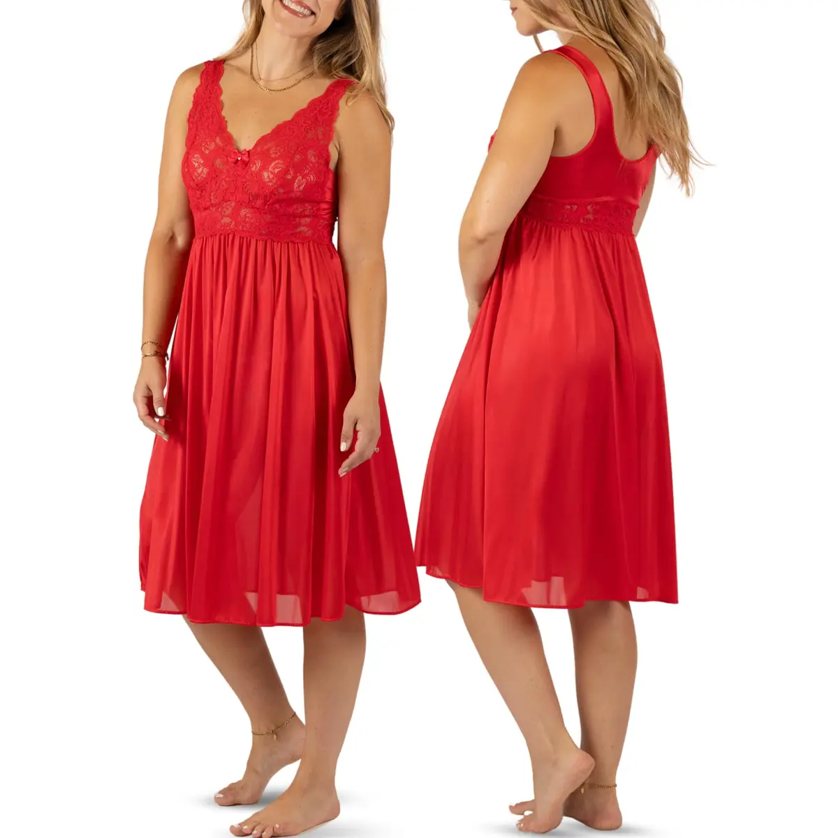Shadowline Women’s Short Lace Bodice Nightgown 40” | Feminine Vintage Sleepwear - main product image