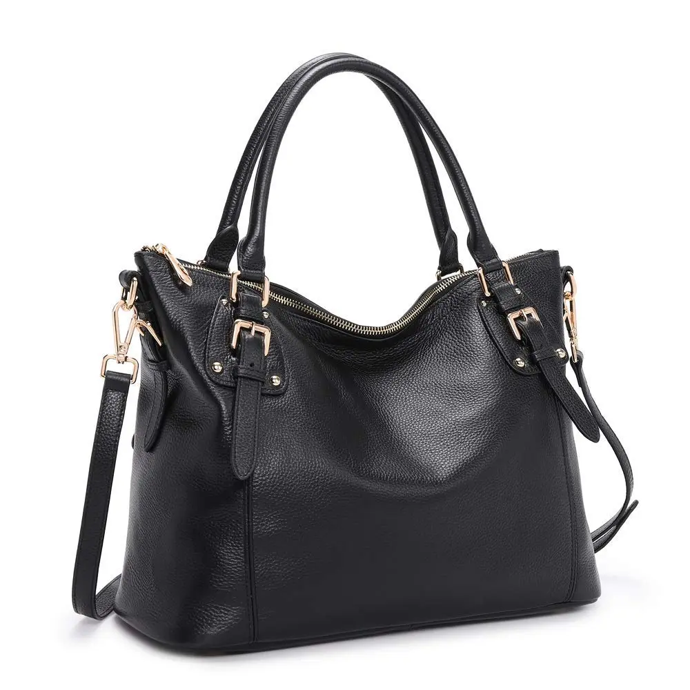 Kattee Leather Tote Handbag for Women, Large Satchel Purse, Black | Waxed Cowhide Leather, Spacious & Stylish - main product image