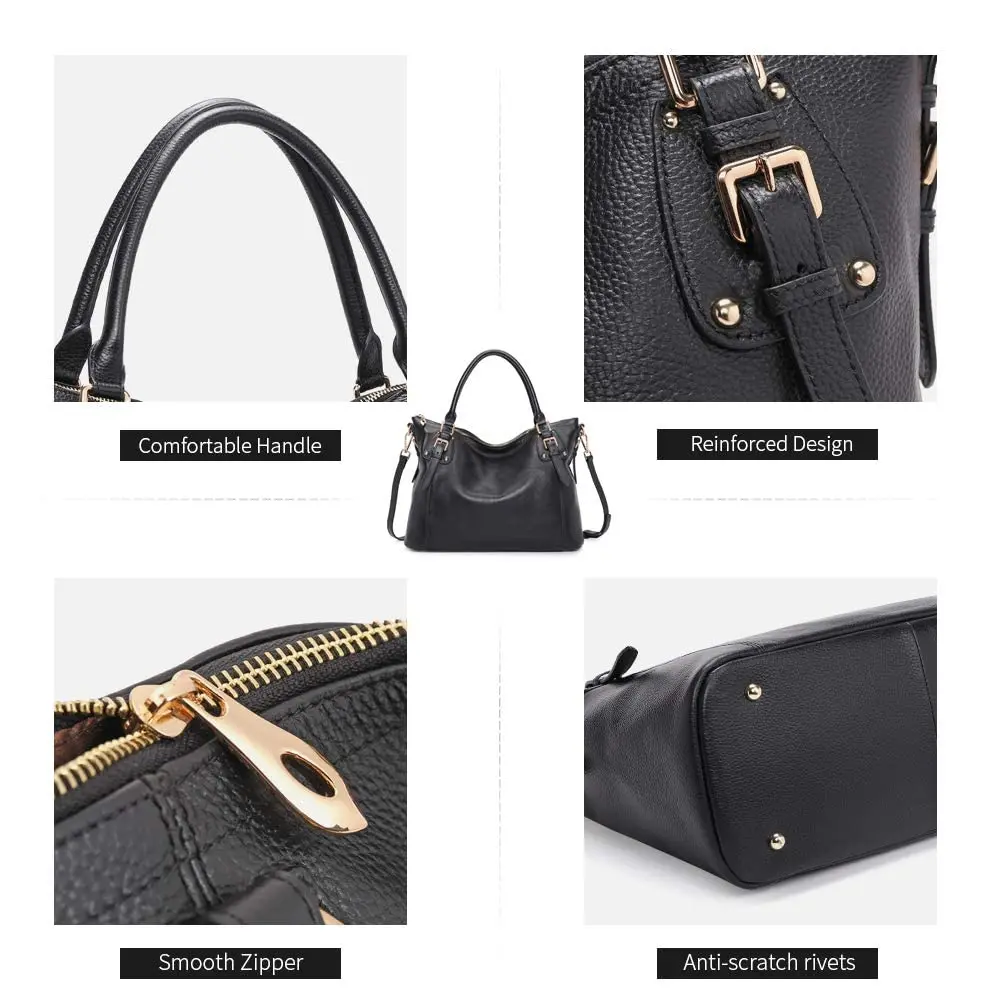 Kattee Leather Tote Handbag for Women, Large Satchel Purse, Black | Waxed Cowhide Leather, Spacious & Stylish - view 6