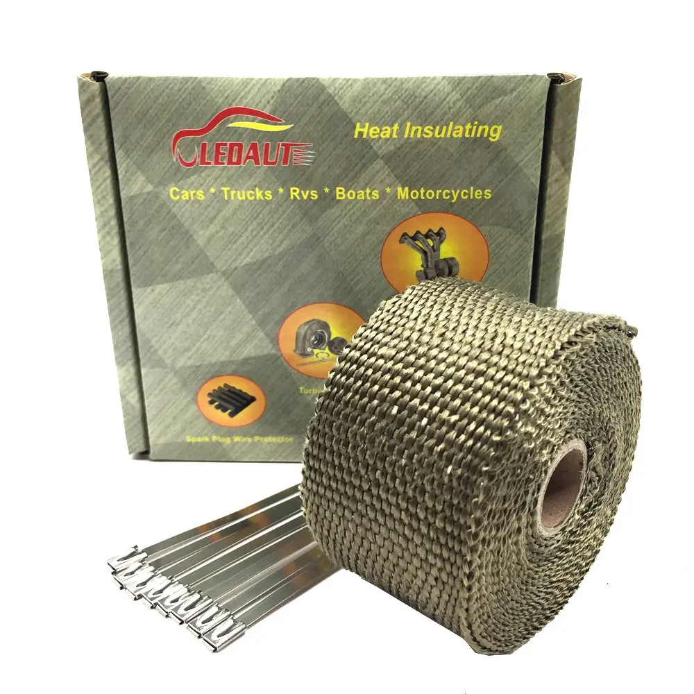 LEDAUT Titanium Exhaust Heat Wrap 2" x 16' Roll with 4 Stainless Steel Ties | Withstands 1800F Direct Heat - main product image