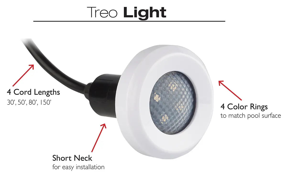 S.R. Smith Treo LED Pool Light Assy 12VAC 150' Cord & Four Rings | Water-Resistant, 5W, Color Changing - view 3