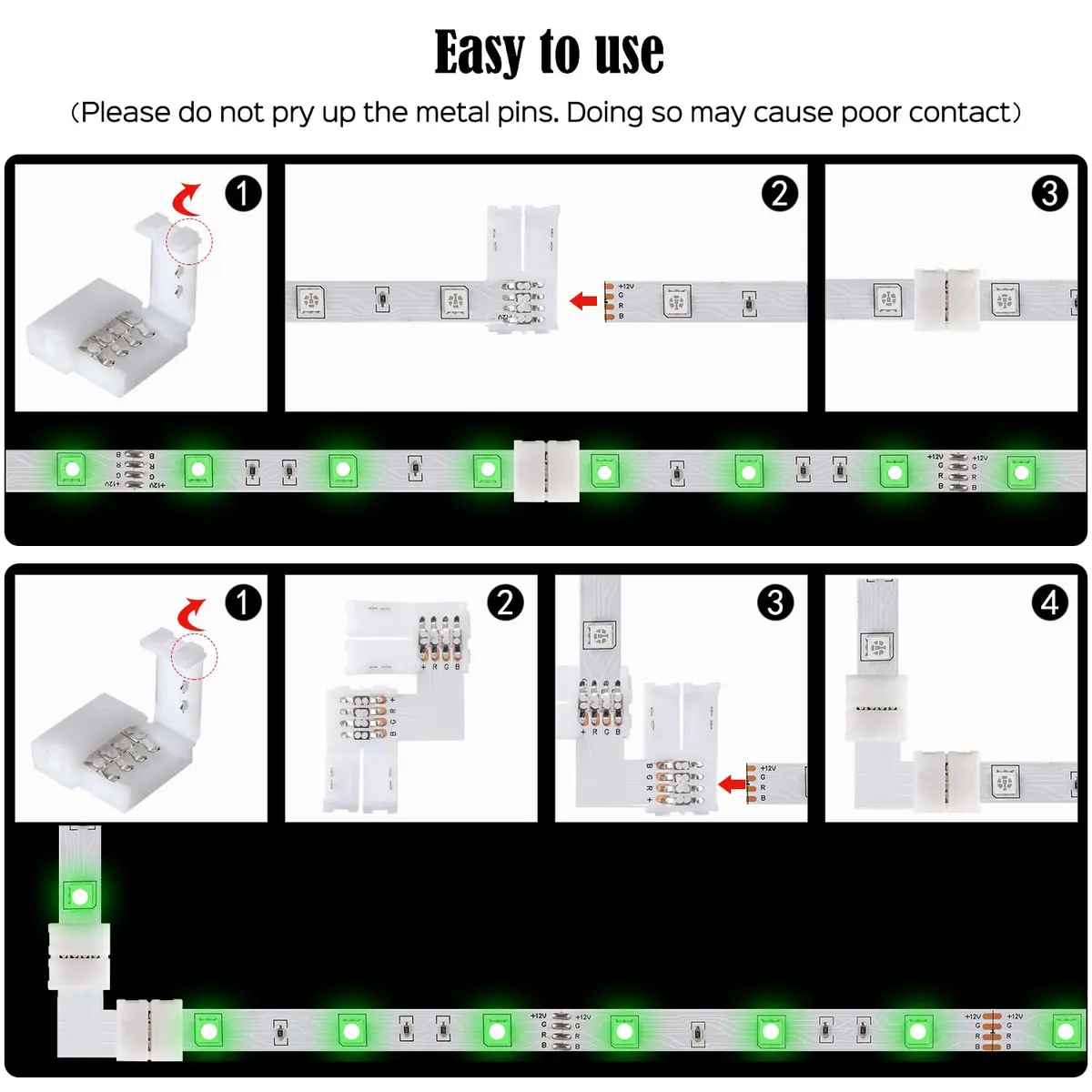 JACKYLED 20Packs 10mm 4-Pin LED Connectors with Clips & L Shape, 22pcs for Strip Lights | Support 72W - view 5