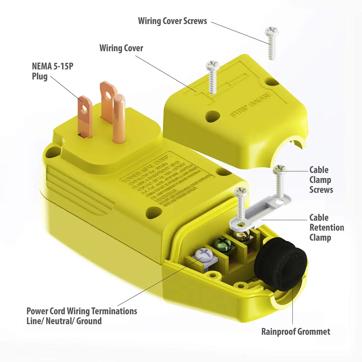 Tower Auto-Reset 15 AMP Right Angle GFCI Plug, Black | UL-Listed Safety - view 3