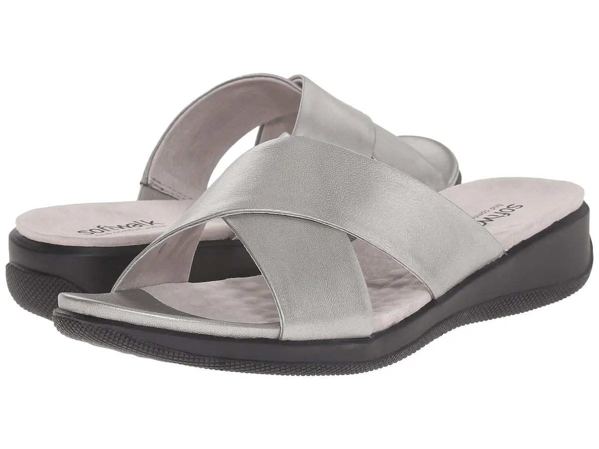 SoftWalk Flat Sandals Pewter Soft Nappa Leather 10.5 N | Classic Comfort for Women - main product image