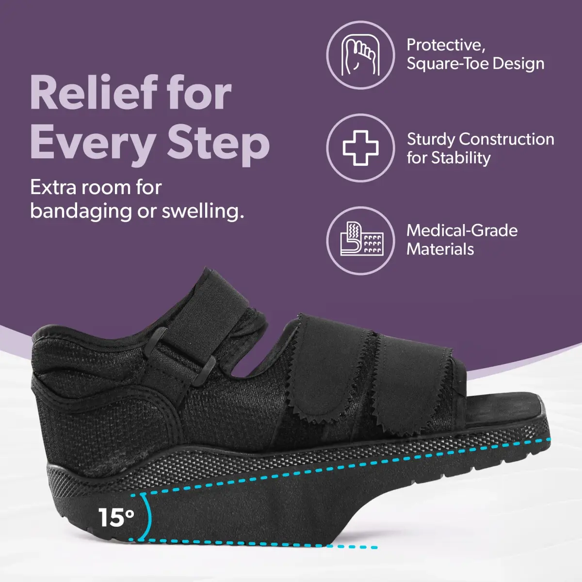 BraceAbility Forefoot Offloading Post-Op Shoe Large | 15-Degree Wedge for Non-Weight Bearing Recovery - view 5