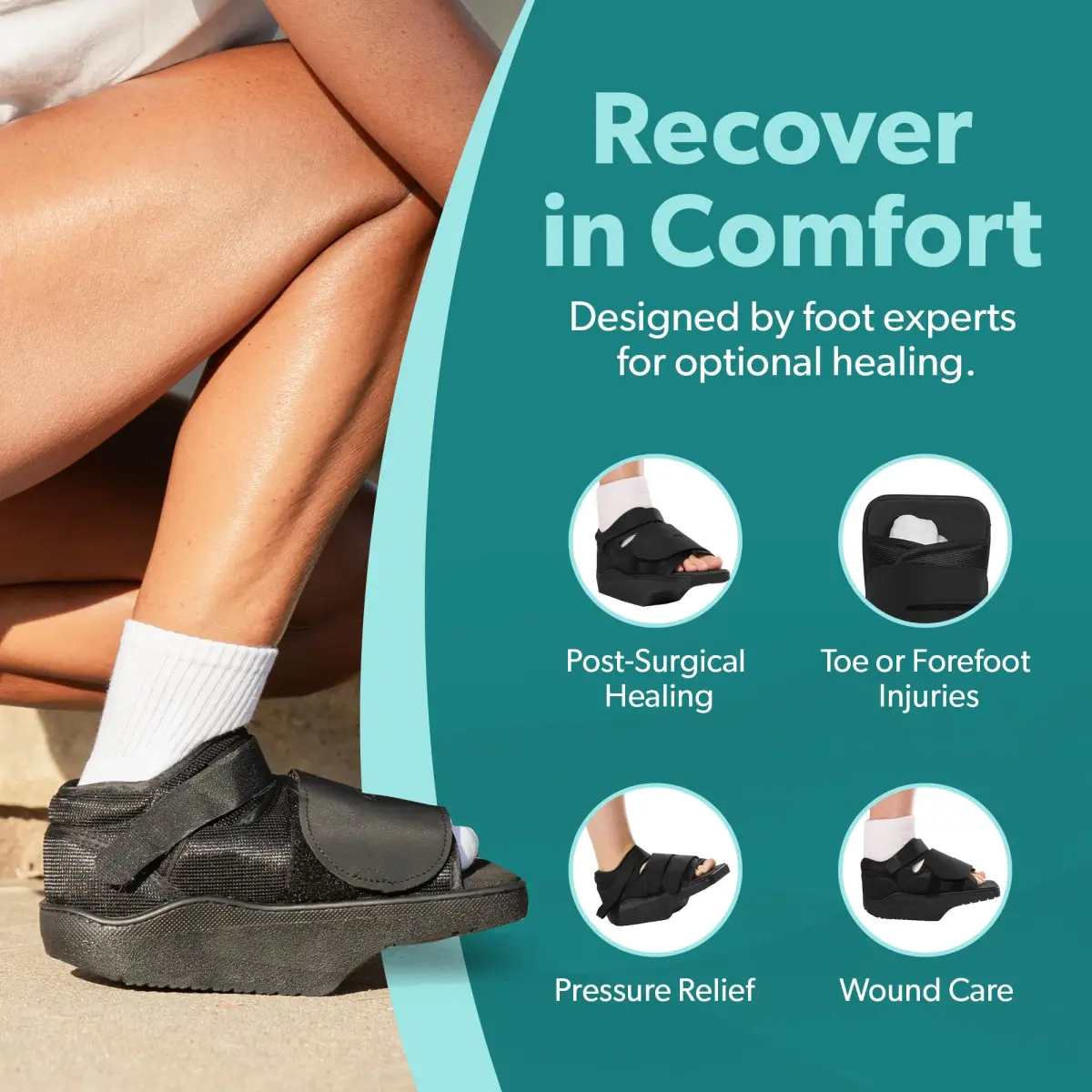 BraceAbility Forefoot Offloading Post-Op Shoe Small | 15-Degree Wedge for Diabetic Ulcers, Fractures, Surgery Recovery - view 2