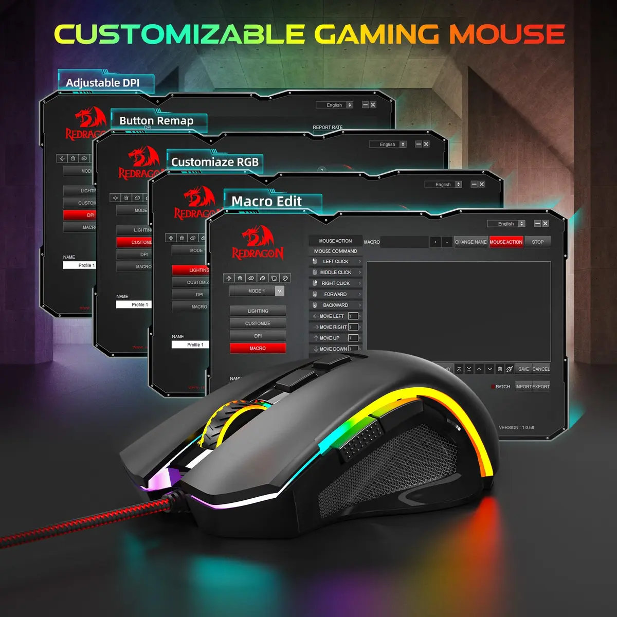 Redragon M602 Gaming Mouse Ergonomic RGB Wired 7200 DPI | Professional Gaming & Office Mouse - view 5
