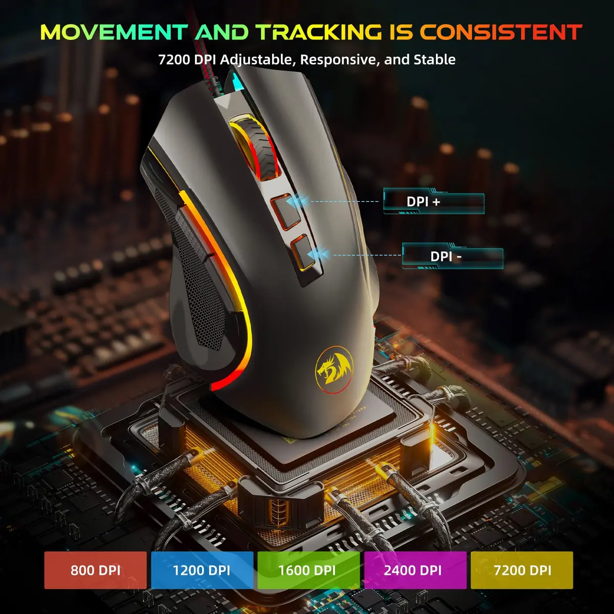 Redragon M602 Gaming Mouse Ergonomic RGB Wired 7200 DPI | Professional Gaming & Office Mouse - view 3
