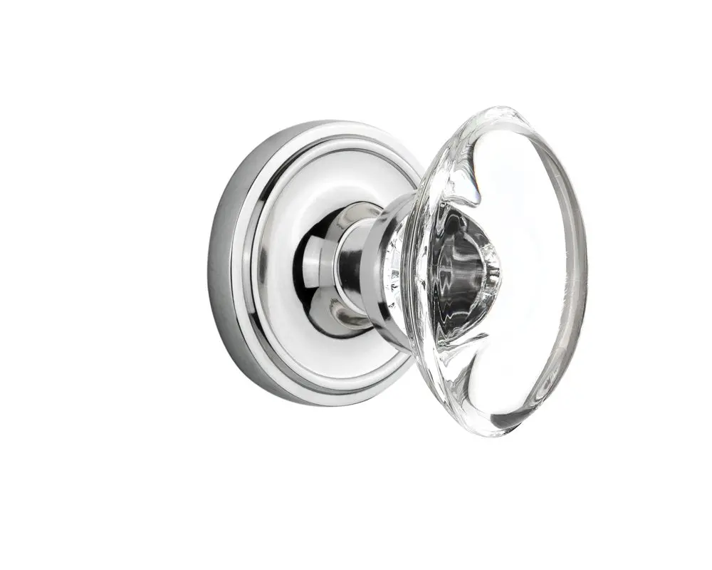 Nostalgic Warehouse Classic Rosette with Oval Clear Crystal Glass Knob, Double Dummy, Bright Chrome | Elegant, Durable Door Hardware - main product image