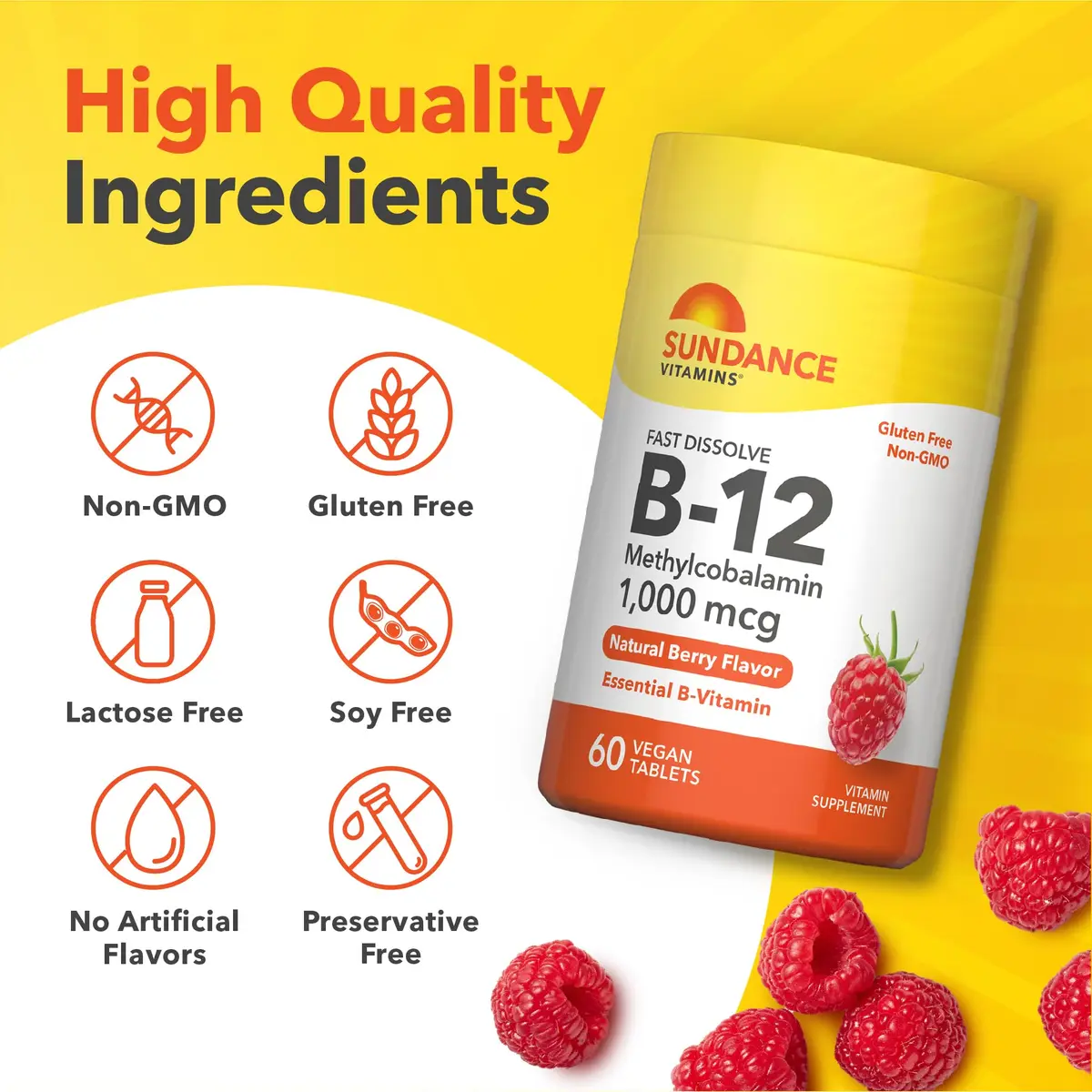 Sundance Vitamin B12 1000 mcg | Methylcobalamin | Fast Dissolve Berry Tablets (60 Count) - view 4