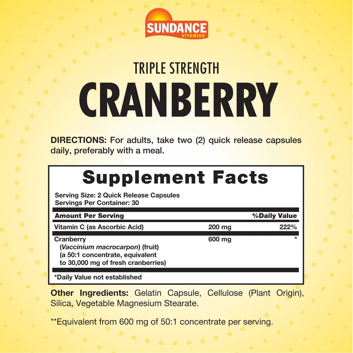 Sundance Cranberry Supplement 60 Capsules | Plus Vitamin C | Non-GMO Gluten-Free - view 2
