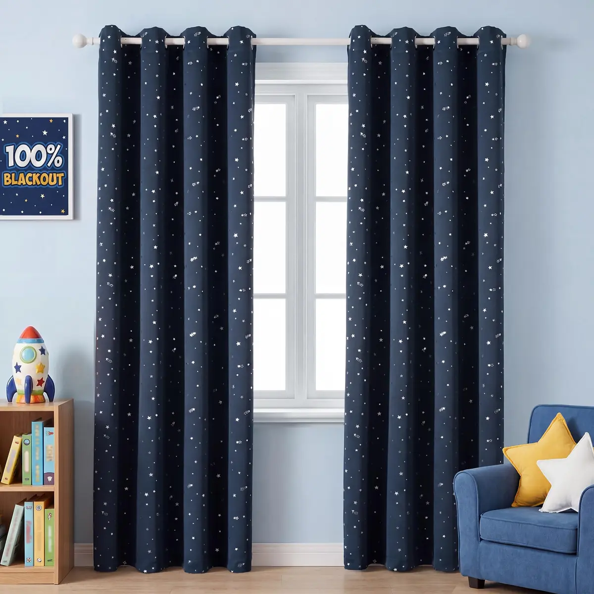 H.VERSAILTEX Blackout Star Curtains for Kids Room 52" W x 96" L Navy | Thermal Insulated, Grommet Top, Thick & Soft - main product image
