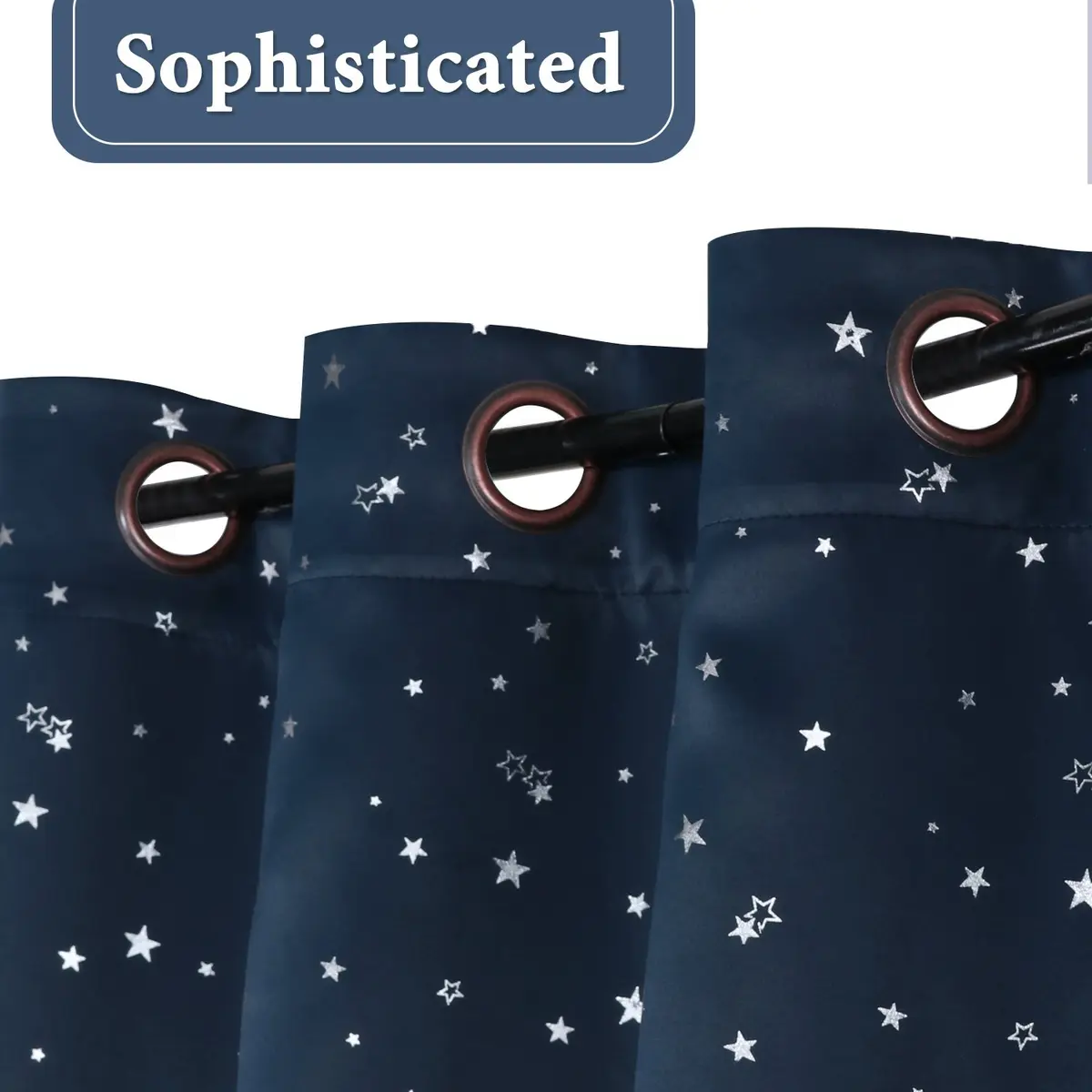 H.VERSAILTEX Blackout Star Curtains for Kids Room Boys Girls 52" x 63" Navy | Thermal Insulated Thick Soft Curtain - view 4