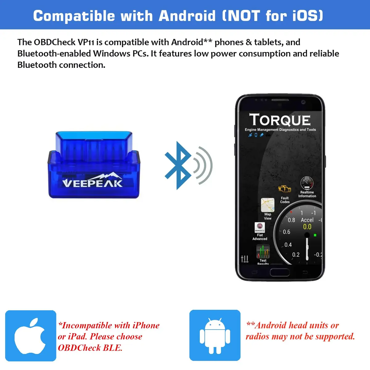 Veepeak Mini Bluetooth OBD2 Scanner Code Reader for Android | Vehicle Scan Tool - view 3