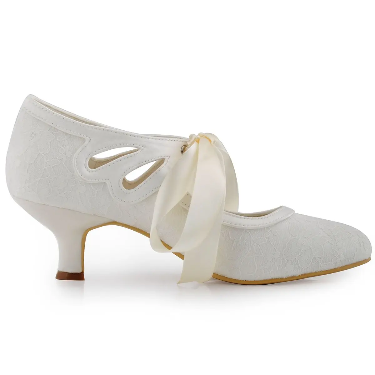 ELEGANTPARK Ivory Wedding Shoes for Bride, Lace Closed Toe Heels US 9 | 2 Inch Vintage Bridal Pumps - view 5