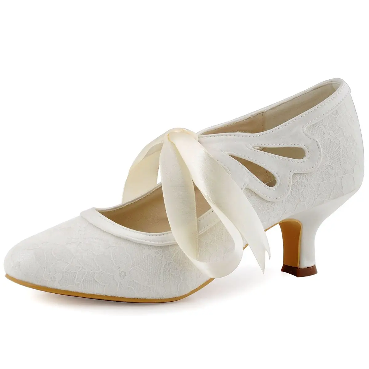 ELEGANTPARK Ivory Wedding Shoes for Bride, Lace Closed Toe Heels US 9 | 2 Inch Vintage Bridal Pumps - main product image