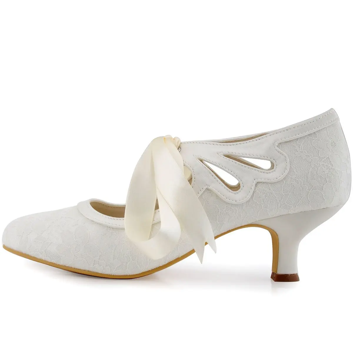 ELEGANTPARK Ivory Wedding Shoes for Bride, Lace Closed Toe Heels US 9 | 2 Inch Vintage Bridal Pumps - view 2