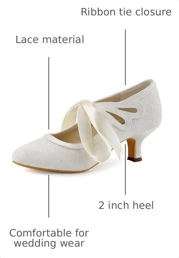 ELEGANTPARK Ivory Wedding Shoes for Bride, Lace Closed Toe Heels US 9 | 2 Inch Vintage Bridal Pumps - view 3