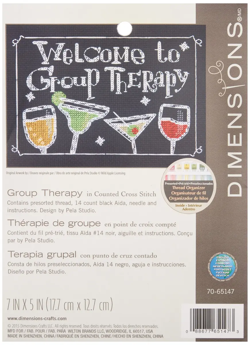 Dimensions Group Therapy Counted Cross Stitch Kit 5" x 7" | Funny Cocktail Pattern for Beginners - main product image