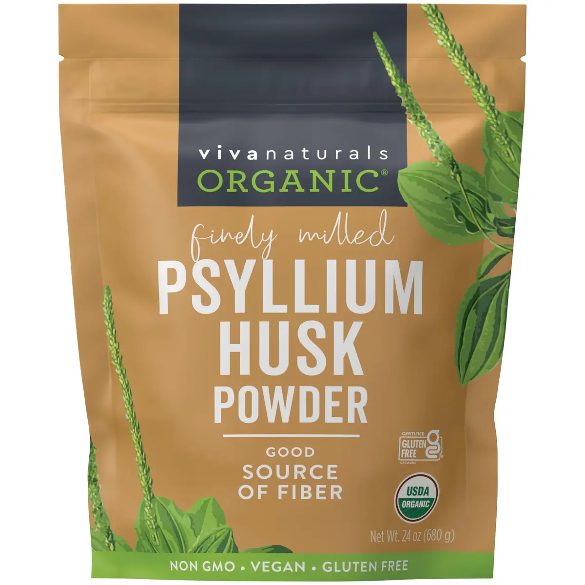 Viva Naturals Organic Psyllium Husk Powder, 24 oz – Finely Ground, Unflavored, Vegan, Keto, Paleo, Non-GMO Plant-Based Superfood for Digestive Health - main product image