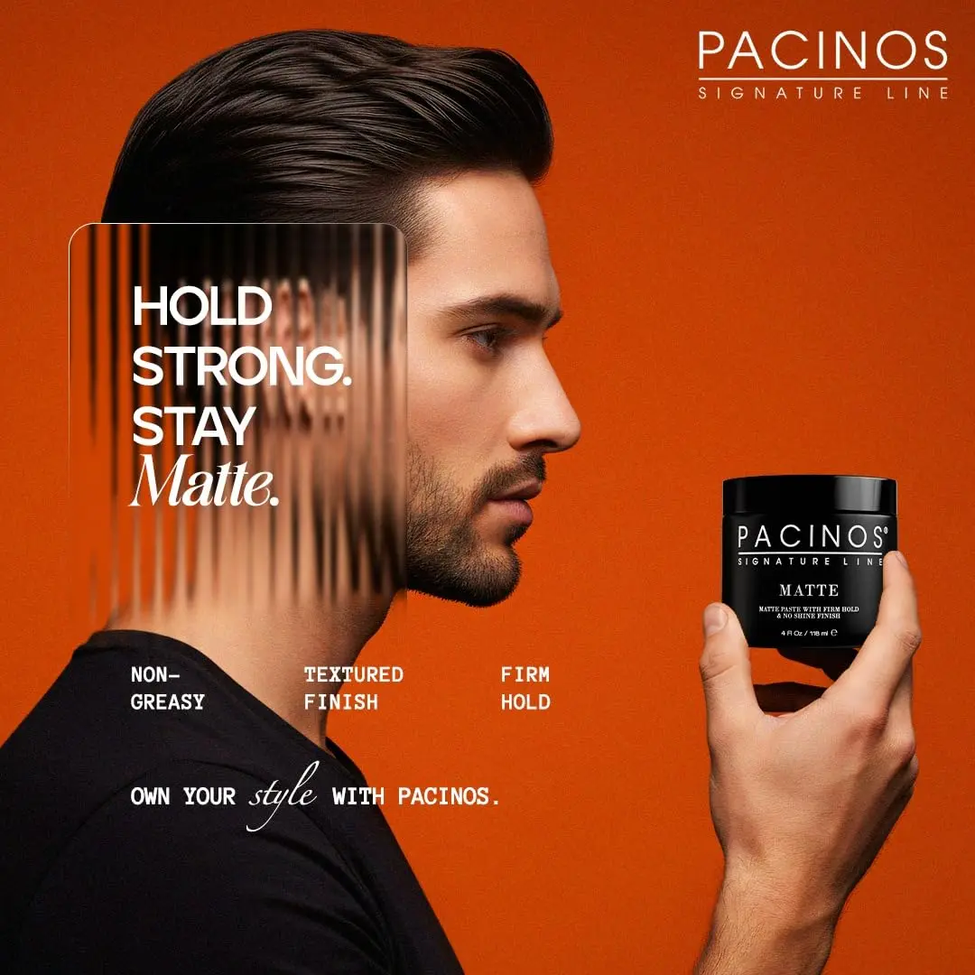 Pacinos Matte Hair Paste for Men, Firm Hold, No Shine, Styling Wax, 4 fl oz | Long-lasting matte finish, versatile for all hair types - view 8