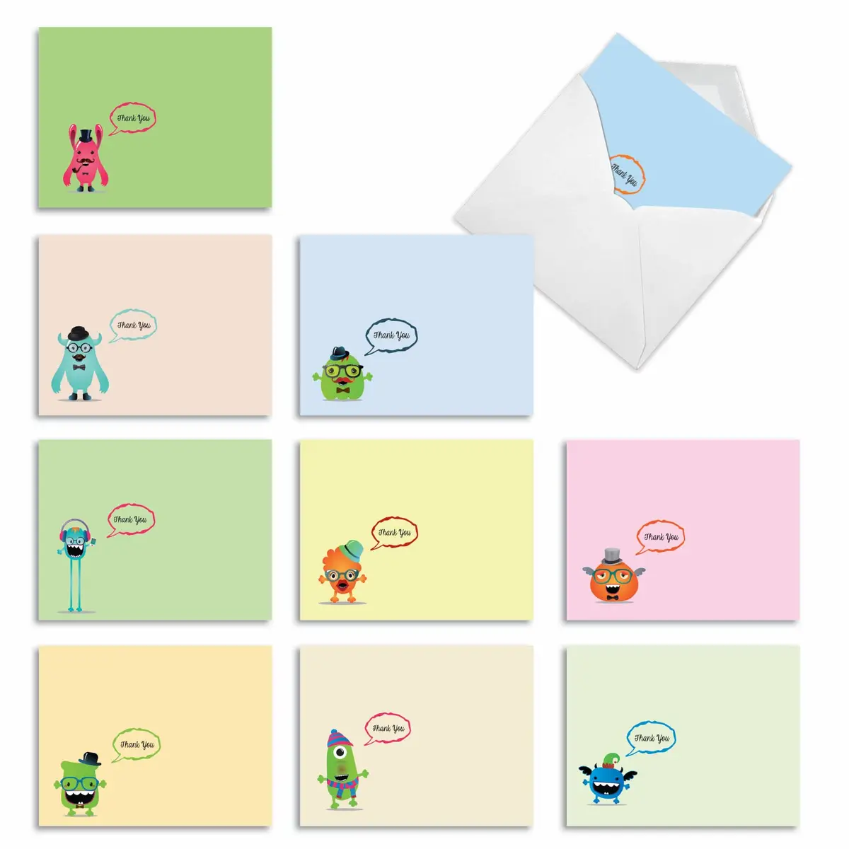 The Best Card Company 10 Mini Blank Assorted Notecards | Quirky Creatures, Youthful Appeal - main product image