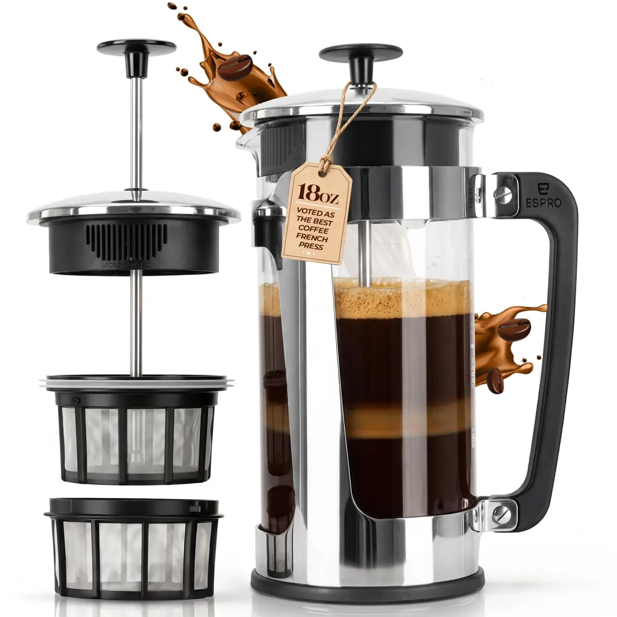 ESPRO P5 French Press Coffee Maker 532ml (18oz) | Grit-Free Coffee with Patented Double Microfilter - main product image