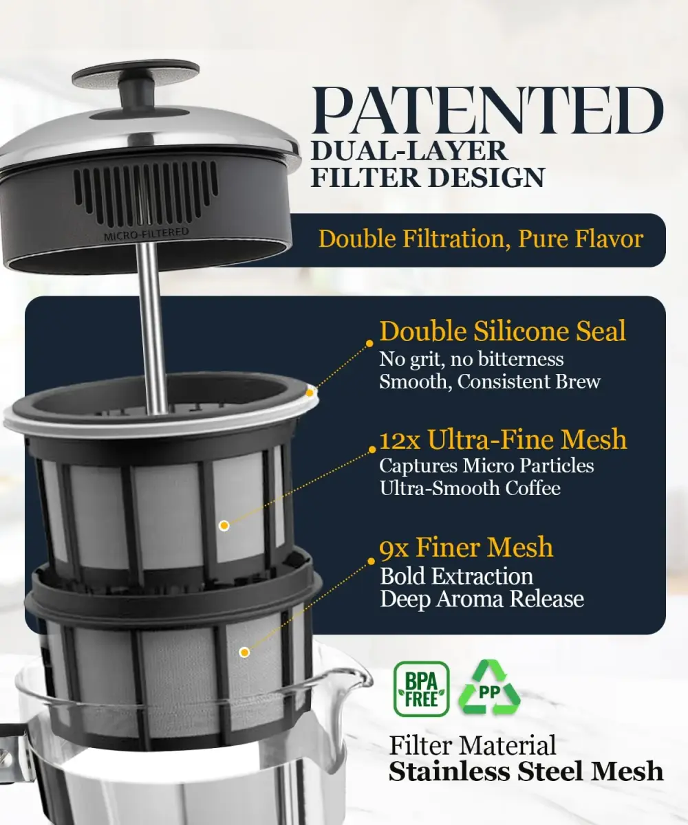 ESPRO P5 French Press Coffee Maker 532ml (18oz) | Grit-Free Coffee with Patented Double Microfilter - view 4