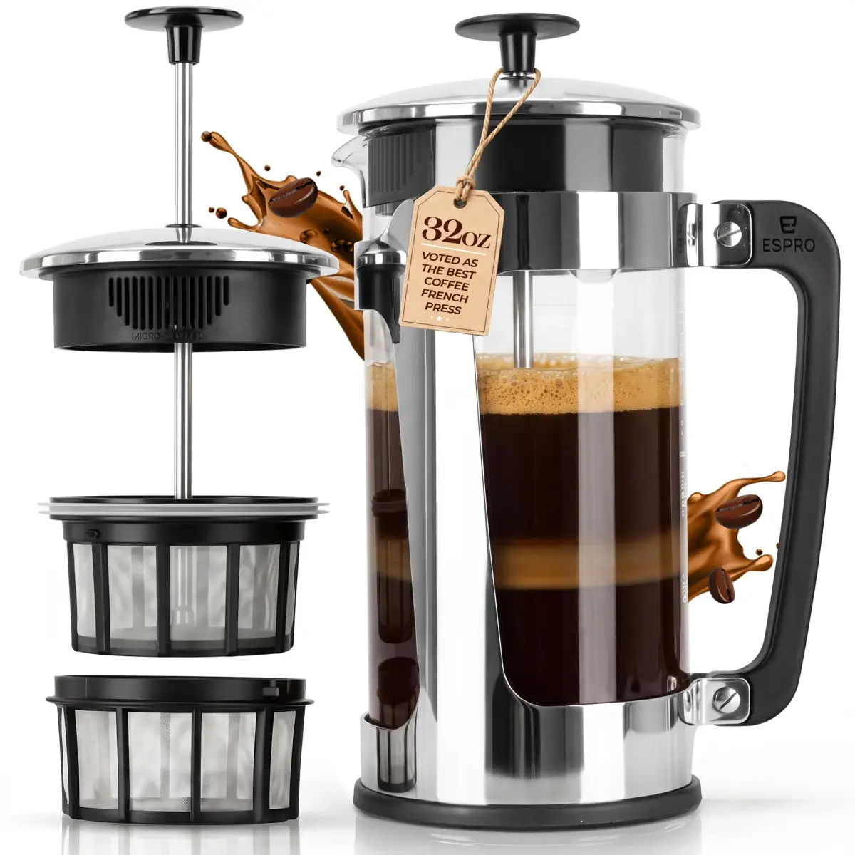 ESPRO P5 French Press Coffee Maker, 946ml (32oz) | Dual Filter Sludge-Free Brew - main product image