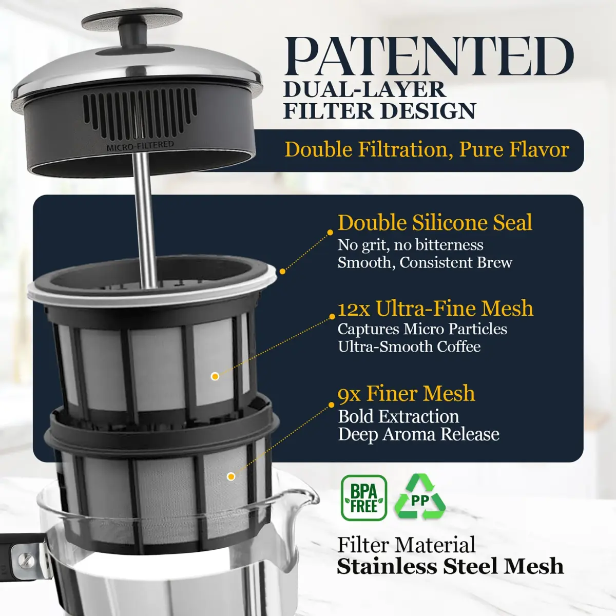 ESPRO P5 French Press Coffee Maker, 946ml (32oz) | Dual Filter Sludge-Free Brew - view 6