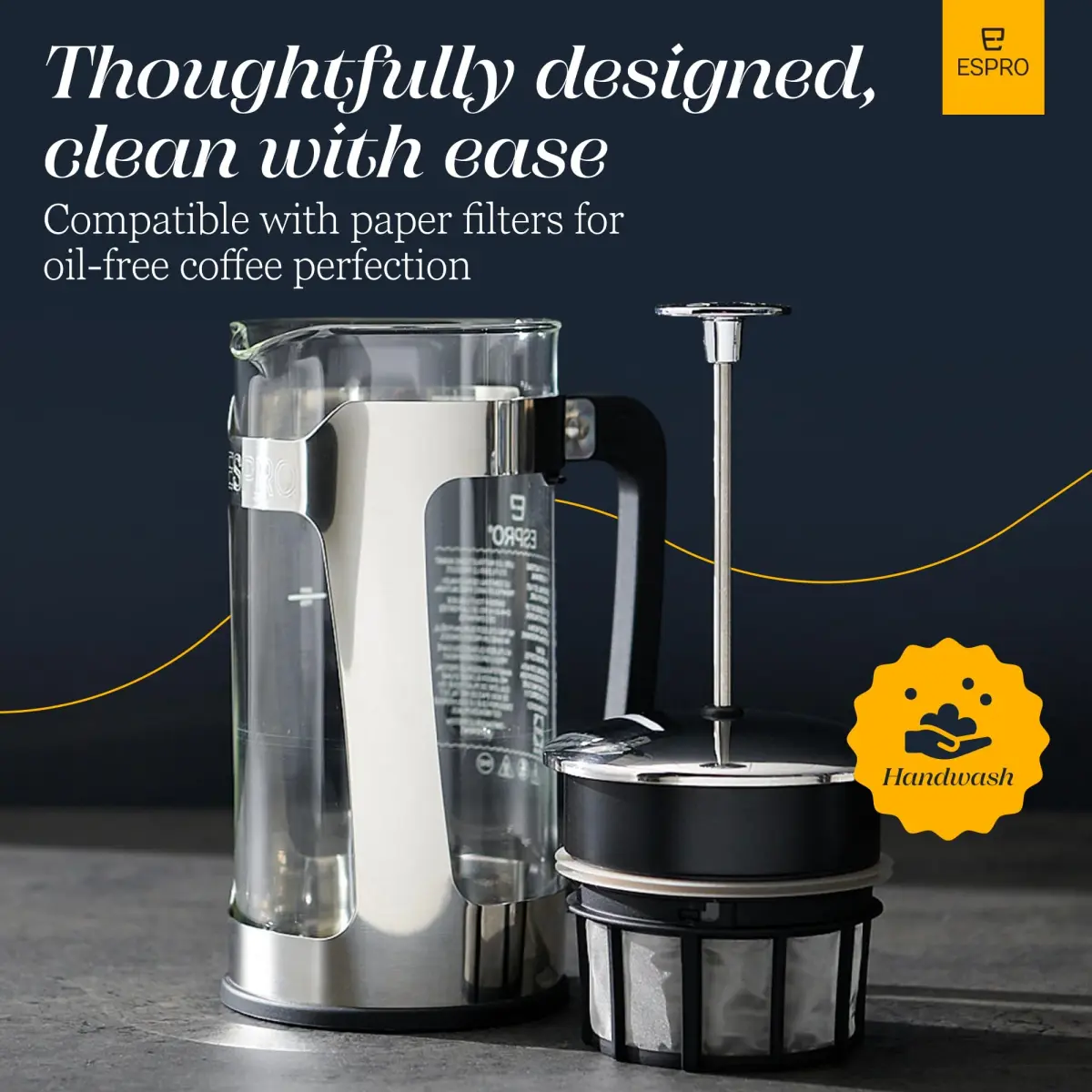 ESPRO P5 French Press Coffee Maker, 946ml (32oz) | Dual Filter Sludge-Free Brew - view 8