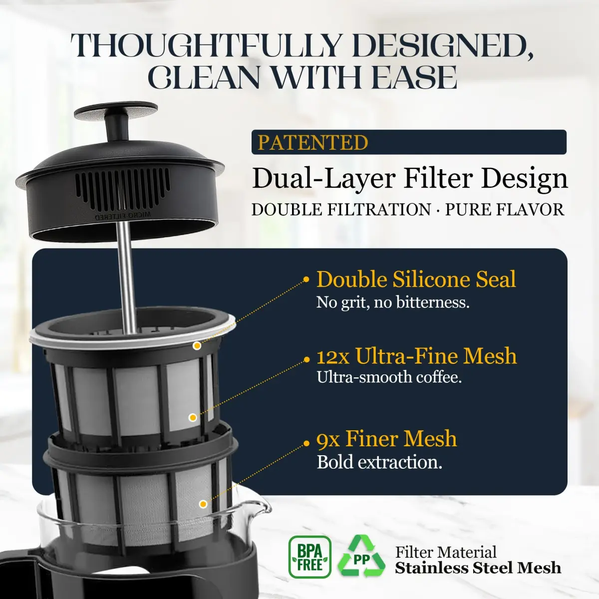 ESPRO P3 French Press Coffee Maker, 946ml (32oz) Black | Grit-Free Coffee & Tea Brewer - view 8
