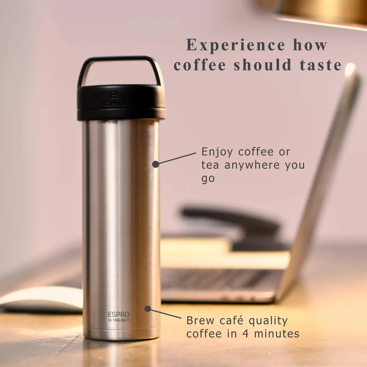 ESPRO Go P0 Ultralight French Press Travel Coffee Maker 16oz | Vacuum Insulated Stainless Steel - view 8