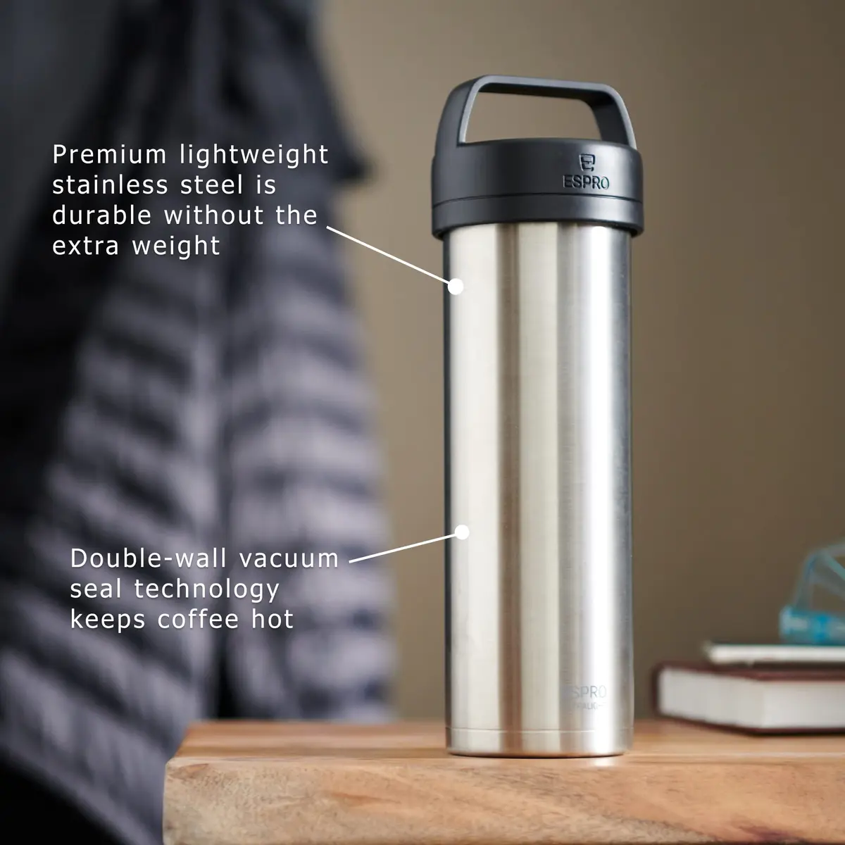 ESPRO Go P0 Ultralight French Press Travel Coffee Maker 16oz | Vacuum Insulated Stainless Steel - view 9